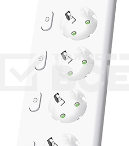 Сетевой фильтр QUMO Power Bar Light SPFSU2 (P-0009), 5 розеток, 2500 Вт, 10A, каб.3 м 3x1 мм медь, 4U+2C (2,4A),Wt