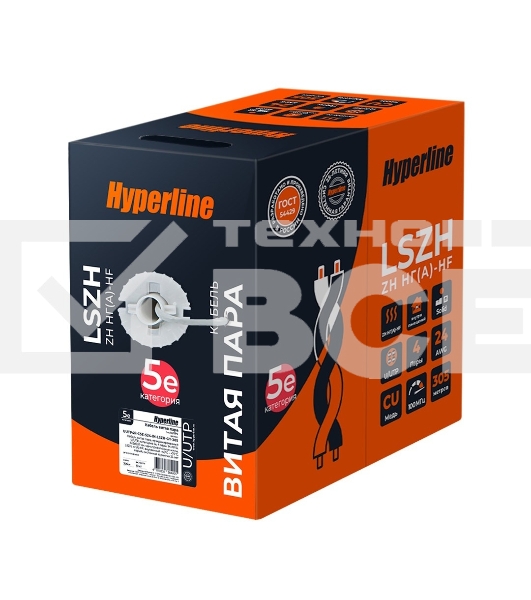 Кабель информационный Hyperline UUTP4R-C5E-S24-IN-LSZH-GY-305 кат.5E UTP 4 пары 24AWG LSZH внутренний 305м серый