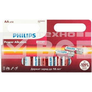 Элемент питания алкалиновый AA/LR6 1.5В Power (блист. 12шт) Philips Б0064661