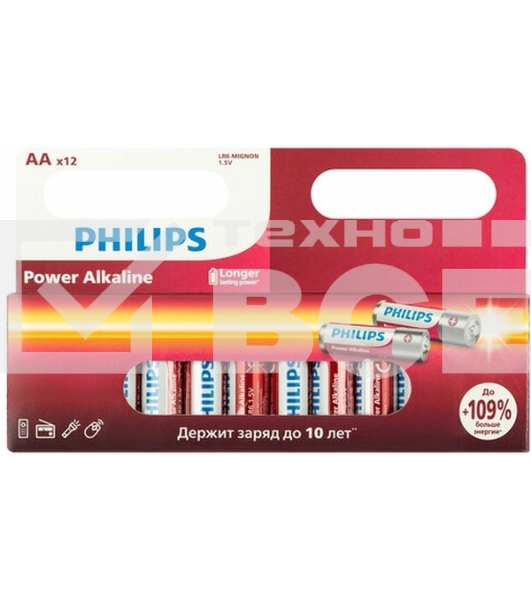 Элемент питания алкалиновый AA/LR6 1.5В Power (блист. 12шт) Philips Б0064661