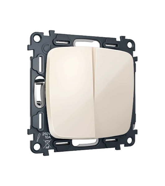 MO303050 Комплект механизма 2-кл выключателя с самовозвратом OMEGA Бежевый глянец QUANT (OP3030, VM129)