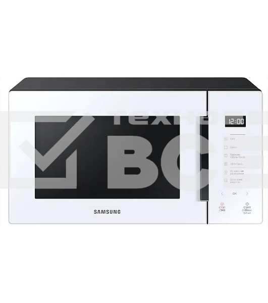 Микроволновая печь Samsung MG23T5018AW/BW белый, 23 л, 800 Вт, переключатели - сенсор