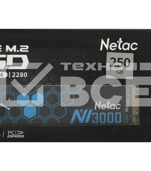 Накопитель SSD Netac NV3000, 250GB, PCIe 3.0 x4, M.2 2280, NVMe, R/W 3000/1400