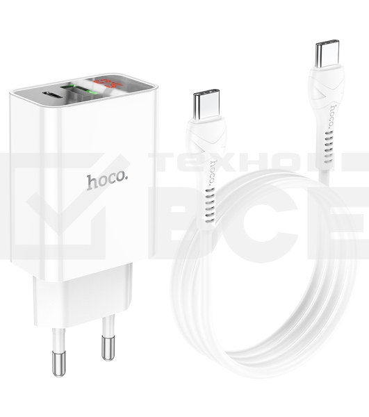 Сетевое зарядное устройство HOCO (6931474769824) C100Aaa 1USB+1Type-C 3.0A QC3.0 PD 20W, белый
