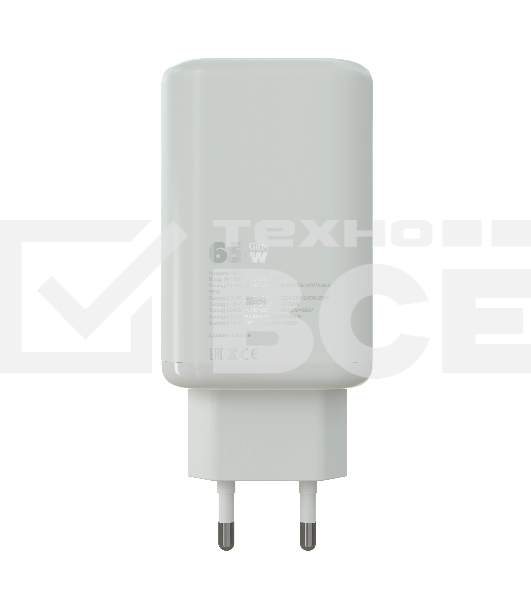 Сетевое зарядное устройство MORE CHOICE NC79 1USB+2Type-C 3.0A PD 65W быстрая зарядка белый
