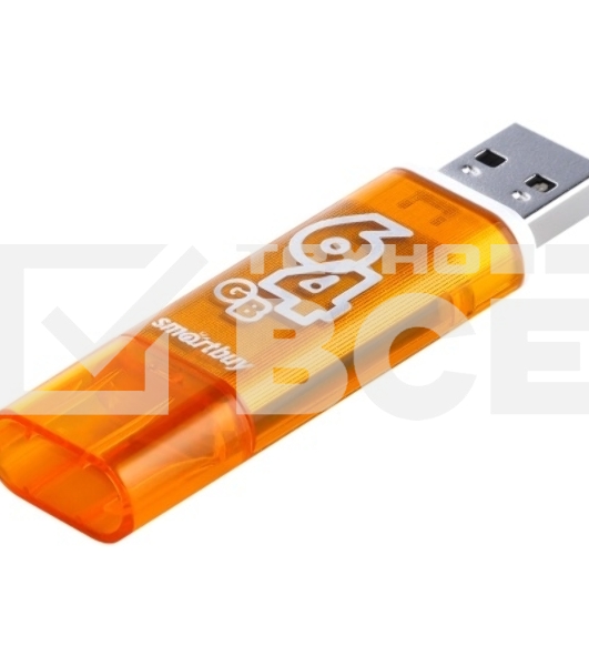 Флешка USB Smartbuy Glossy series Orange (SB64GbGS-Or), 64Gb, USB 2.0, R/W 25/15, оранжевый