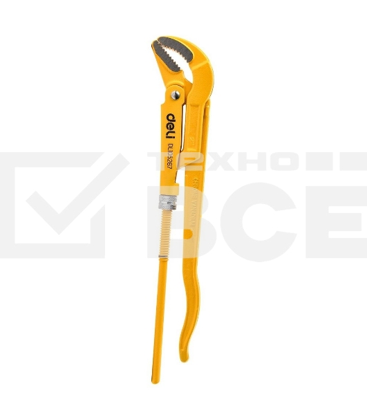 Трубный рычажный ключ №3 с изогнутыми губками Deli DL105267 560мм, раскрытие губок 0-67мм, сталь Cr-V