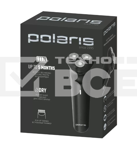 Бритва роторная Polaris PMR 0411RC ProLong 4D Li+ реж.эл.:3 питан.:элек.сеть/аккум. черный