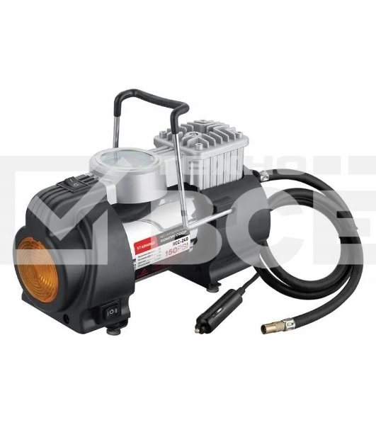 Компрессор STARWIND CC-240 Максимальный ток потребления 15 A. Максимальное давление, атм.10.2. Напряжение питания 12 В. Производительность 35 л/мин. Длина шланга 0.75 м. Длина провода питания 3 м.