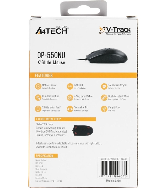 Мышь проводная A4Tech OP-550NU черный, 1000 dpi, USB, кнопки - 3