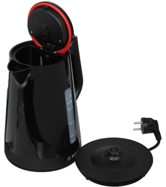 Электрочайник Bosch TWK1M123 черный, 1.7 л, 2400 Вт, скрытый нагревательный элемент