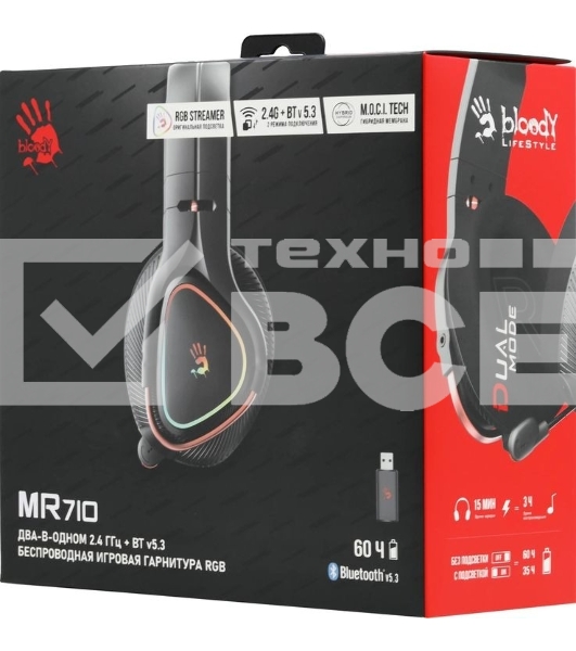 Гарнитура проводная с микрофоном A4Tech Bloody MR710 черный BT оголовье (MR710 BLACK)