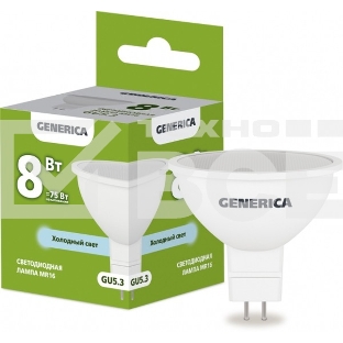 Лампа светодиодная MR16 софит 8Вт 230В 6500К GU5.3 GENERICA