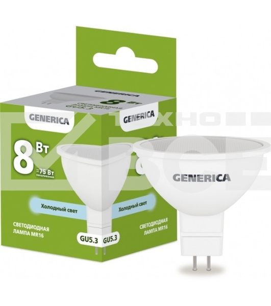 Лампа светодиодная MR16 софит 8Вт 230В 6500К GU5.3 GENERICA