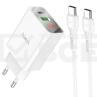 Сетевое зарядное устройство HOCO (6931474769824) C100Aaa 1USB+1Type-C 3.0A QC3.0 PD 20W, белый