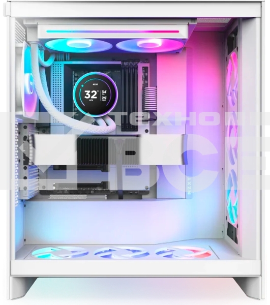 Система жидкостного охлаждения для ПК/Water Cooling System NZXT Kraken Elite 280 RGb (250W, 280мм, LED temp., белый/Fans: 2x140мм, 98.61CFM, 34.5dBA, 2000RPM/Pump height 65мм, 2800RPM, Rad thickness 27мм/S: 1851, 1700, 1200, 115X, AM5, AM4)