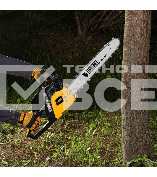 Пила цепная бензиновая Denzel DGS-5218, шина 45 см, 52см3, 3,5 л.с., шаг 0,325, паз 1,5 мм,