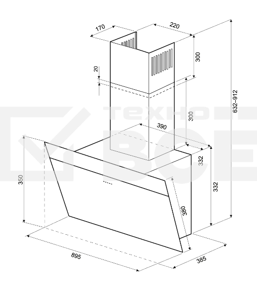 Наклонная вытяжка Krona KRISTEN A 900 black S черный/нерж.сталь