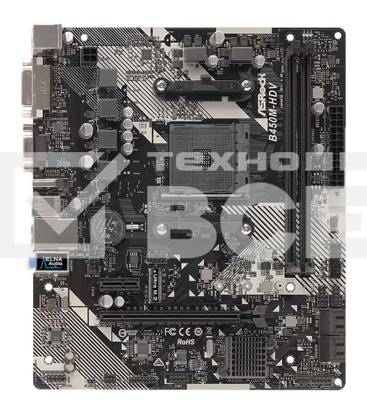 Материнская плата ASRock B450M-HDV R4.0, AM4, AMD B450, 2xDDR4, 4xSATA, 1xM.2, 1xPCIe 3.0 x16, 1xDVI-D, 1xHDMI, 1xVGA, 1x 1Gb LAN, 3x3.5 мм, 7.1, mATX