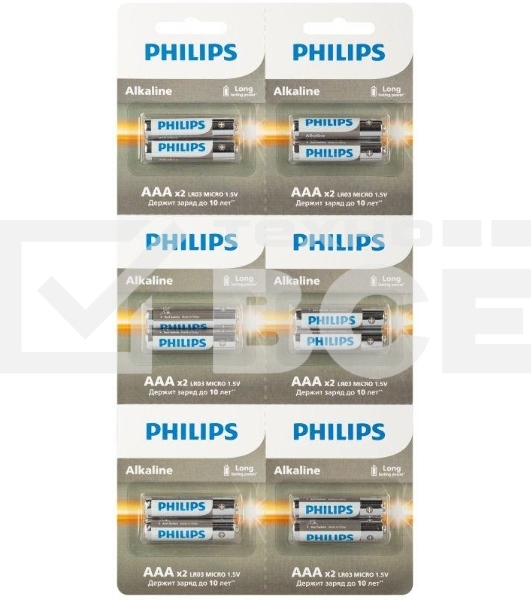 Элемент питания алкалиновый AAA/LR03 1.5В Entry отрывной набор (блист. 12шт) Philips Б0064646
