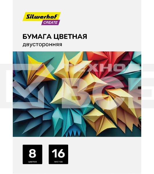 Бумага цветная Silwerhof двустор. 16л. 8цв. A4 CREATE 50г/м2 скрепка