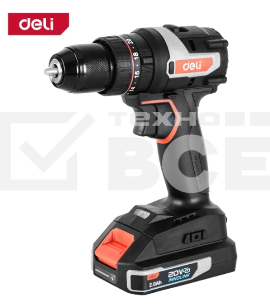 Дрель-шуруповерт Deli DE-CZ20-1D2, Аккумуляторная, 20В, 2 АКБ, Ударная, Сумка