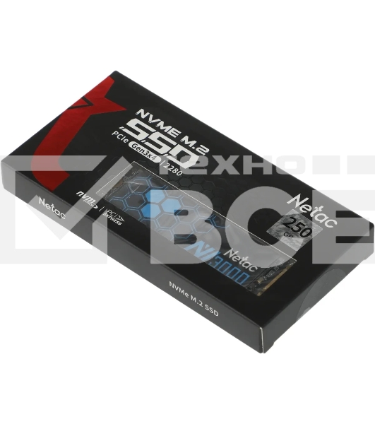 Накопитель SSD Netac NV3000, 250GB, PCIe 3.0 x4, M.2 2280, NVMe, R/W 3000/1400