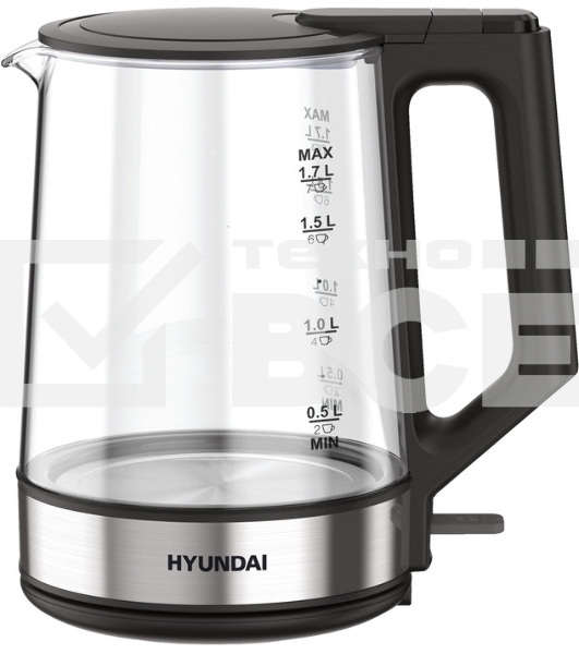 Чайник электрический Hyundai HYK-G8808 1.7л. 2200Вт черный/серебристый корпус: стекло