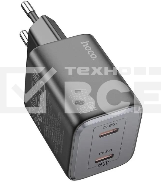 Сетевое зарядное устройство Hoco N42 Elogiado 45W 3A+2.25A (PD+QC+AFC) 2xUSB type-C универсальное черный