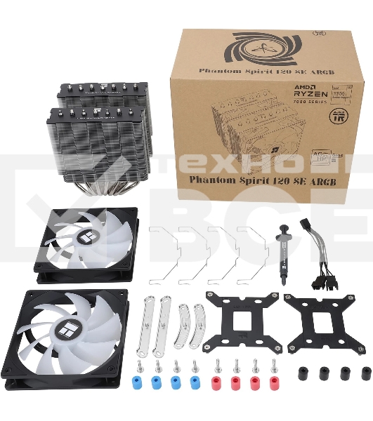 Кулер Thermalright Phantom Spirit 120 SE ARGB Soc-AM5/AM4/1151/1200/1700 черный 4-pin 25.6dB Al+Cu 765gr Ret (PS120-SE-ARGB)