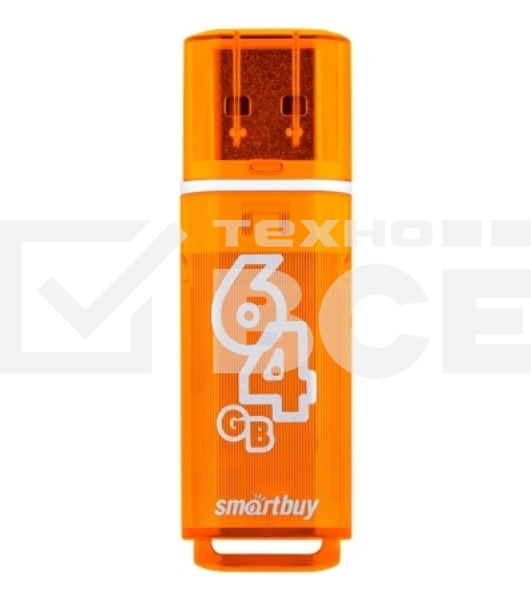 Флешка USB Smartbuy Glossy series Orange (SB64GbGS-Or), 64Gb, USB 2.0, R/W 25/15, оранжевый