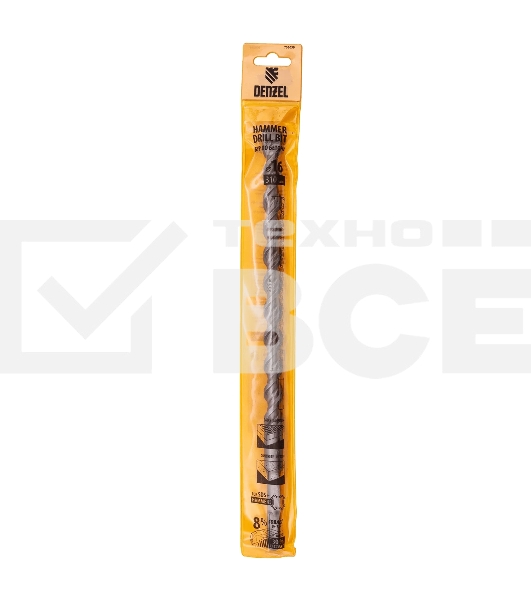 Бур по бетону Denzel двойная спираль, Cobalt W-tip, 16x310 мм, SDS PLUS