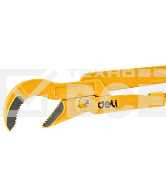 Трубный рычажный ключ №3 с изогнутыми губками Deli DL105267 560мм, раскрытие губок 0-67мм, сталь Cr-V