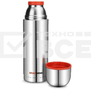 Термос Starwind 20-1000 1 л, серебристый/красный, картонная коробка