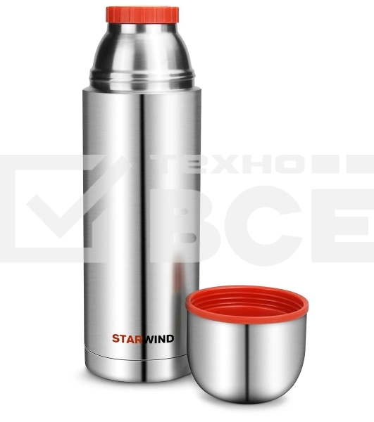Термос Starwind 20-1000 1 л, серебристый/красный, картонная коробка
