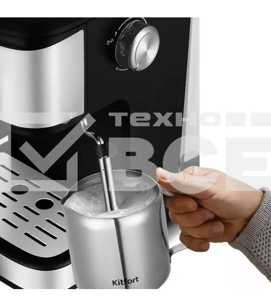 Кофеварка рожковая Kitfort КТ-7224 нержавеющая сталь/черный, исп. кофе - молотый, 1.5 л, 1100 Вт, 15 Бар.