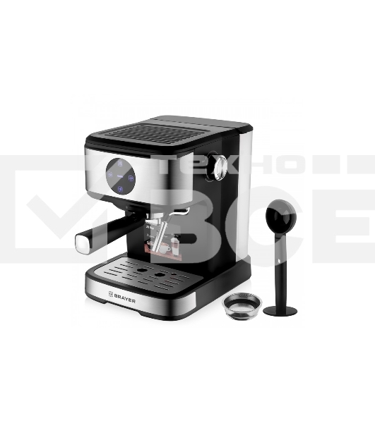 Кофеварка рожковая BRAYER BR1105, черный/серебристый, исп. кофе - молотый, 1,5 л, 800 Вт, 20 бар