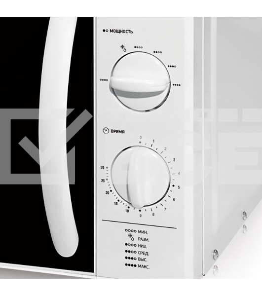 Микроволновая печь BBK 20MWS-713M/W белый, 20 л, 700 Вт, переключатели - поворотный механизм