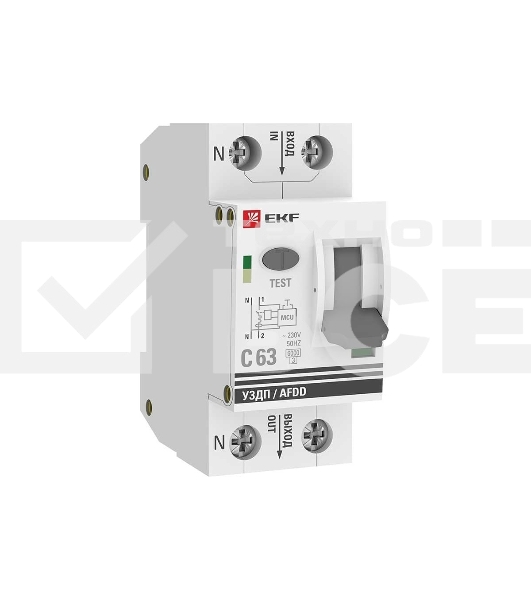 Устройство защиты от дугового пробоя EKF PROxima (УЗДП) 1P+N C 63А 6кА с авт. выкл. afdd-2-63C-pro