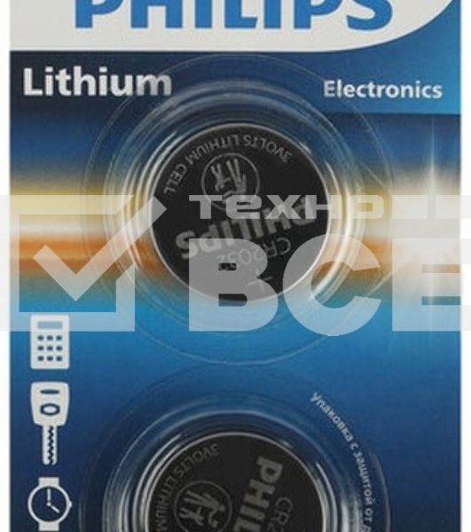 Элемент питания литиевый CR2032 (блист. 2шт) Philips Б0062716
