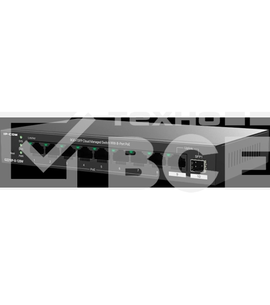 Коммутатор управляемый IP-COM G2210P-8-120W PoE, 10 портов, 9x1 Гбит/с, SFP 1x1 Гбит/с, PoE 8x30Вт (до 110 Вт)