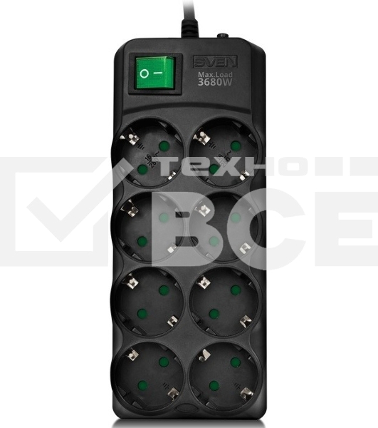 Сетевой фильтр SVEN SF-08E-16 5,0 м (8 розеток с защитными шторками,16А) черный, цветная коробка SV-021726