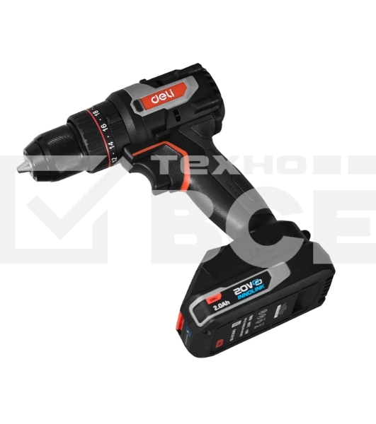 Дрель-шуруповерт Deli DE-CZ20-1D2, Аккумуляторная, 20В, 2 АКБ, Ударная, Сумка