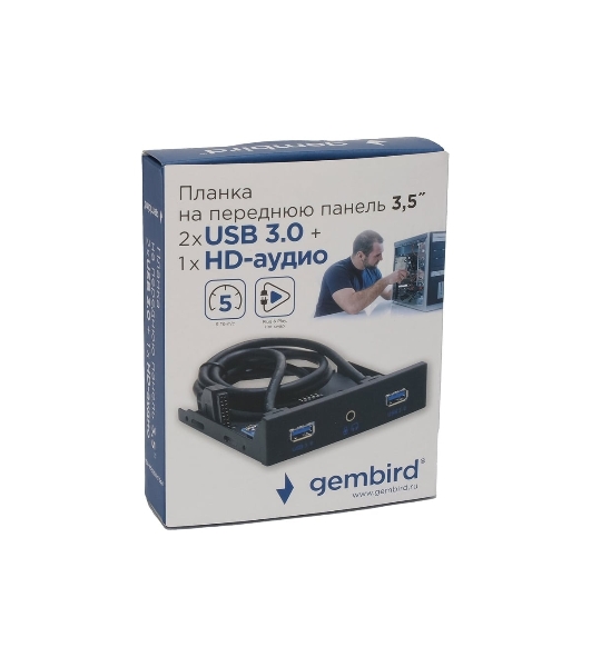 Планка на переднюю панель Gembird FP3.5-USB3-2A-HDA, USB, 2xUSB-A 3.0 + 1xJack 3.5мм, 3.5'