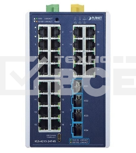 Коммутатор Planet IGS-4215-24T4X Industrial L2+ 24-Port 10/100/1000T + 4-Port 10G SFP+ Managed Ethernet Switch