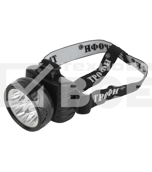 Фонарь налобный светодиодный Трофи TG9 ударопрочный, 9 LED, 2 режима, аккумуляторный, чёрный