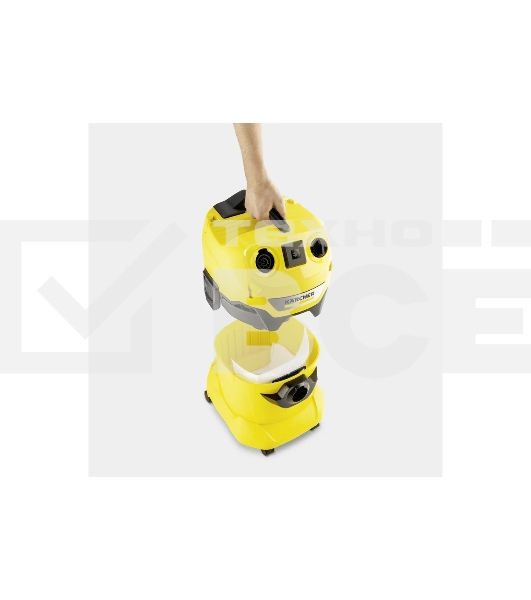 Строительный пылесос Karcher WD 4 P V-20/5/22 желтый, 1000 Вт, уборка сухая/сбор воды/выдув, пылесборник мешок/контейнер, 20 л