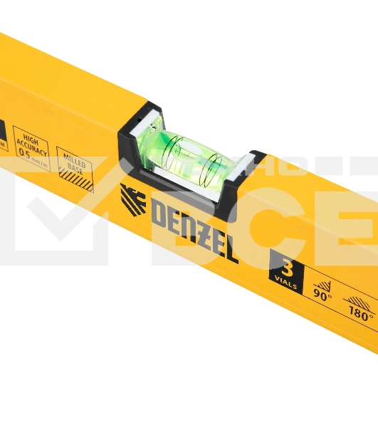 Уровень алюминиевый Denzel магнит., фрезерованный, 3 глазка (1 зеркал.), 0,5 мм/м, 600 мм