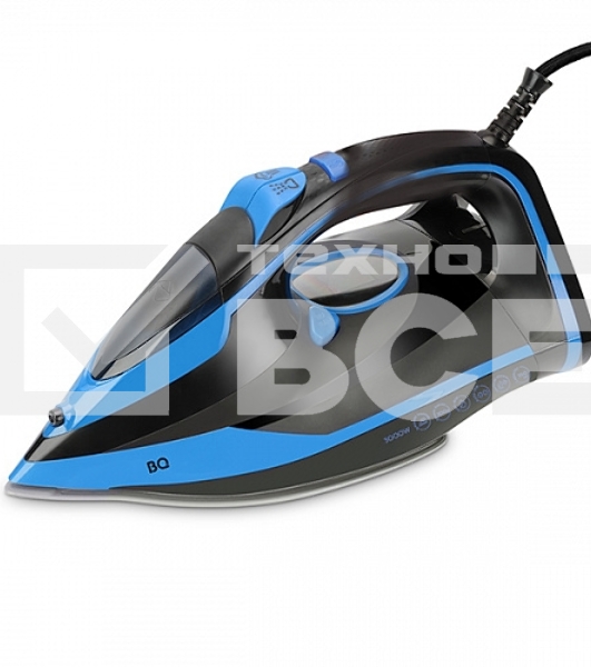 Утюг BQ SI1005 Black-Blue. Мощность 3000 Вт, Резервуар для воды 350 мл, Постоянная подача пара 60 г/мин, Паровой удар 200 г, Керамическое покрытие EasyGlidePRO, Защита от перегрева, Вертикальное отпраивание, LED индикатор, Мерный стакан для воды в комплек