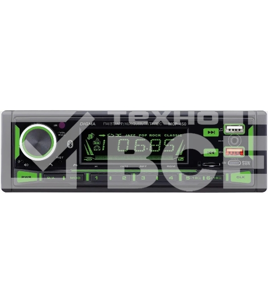 Автомагнитола Digma MCP-450 1DIN 4x45Вт v5.0 USB 2.0 AUX 4 ПДУ